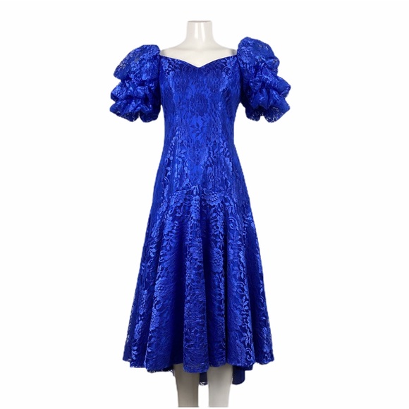 Vintage Dresses & Skirts - Vintage Royal Blue Lace & Satin Dress